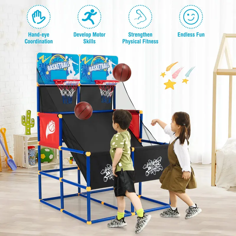 Two-Player Kids’ Basketball Arcade Game with 4 Practice Balls and Built-In Air Pump