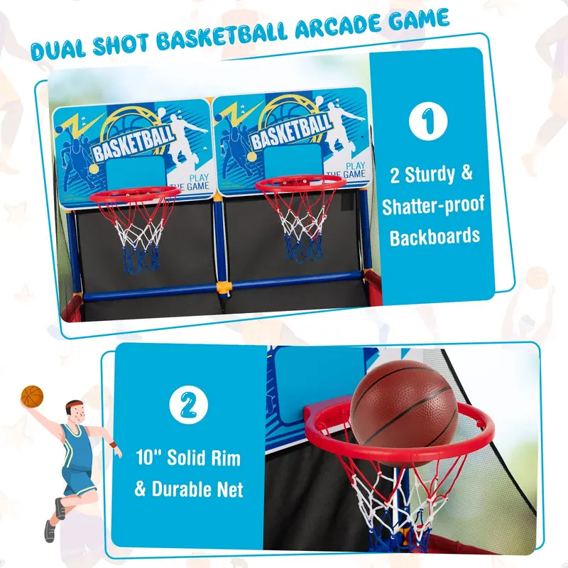 Two-Player Kids’ Basketball Arcade Game with 4 Practice Balls and Built-In Air Pump
