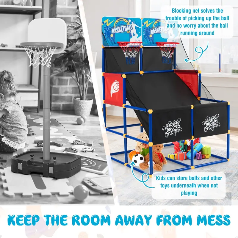 Two-Player Kids’ Basketball Arcade Game with 4 Practice Balls and Built-In Air Pump