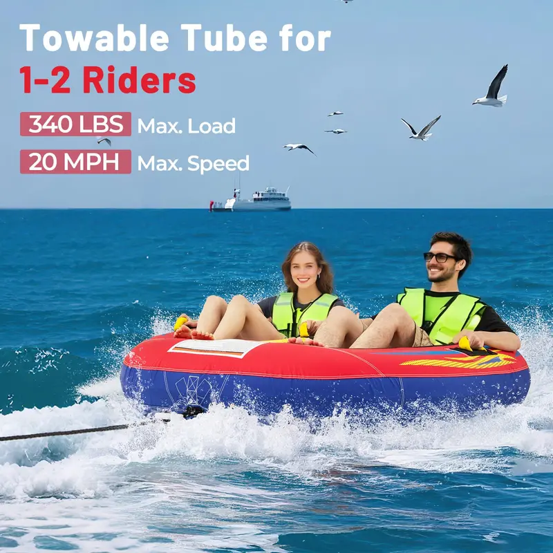 Two-Rider Inflatable Tow Tube for Boating and Water Recreation—Durable, Stable, and Easy to Inflate 2