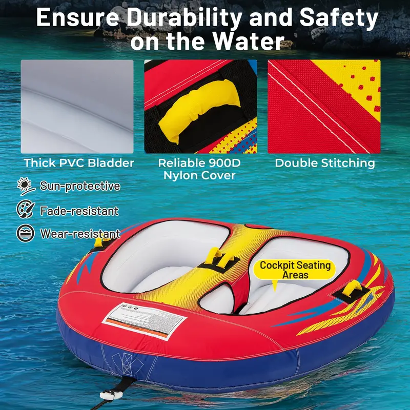 Two-Rider Inflatable Tow Tube for Boating and Water Recreation—Durable, Stable, and Easy to Inflate