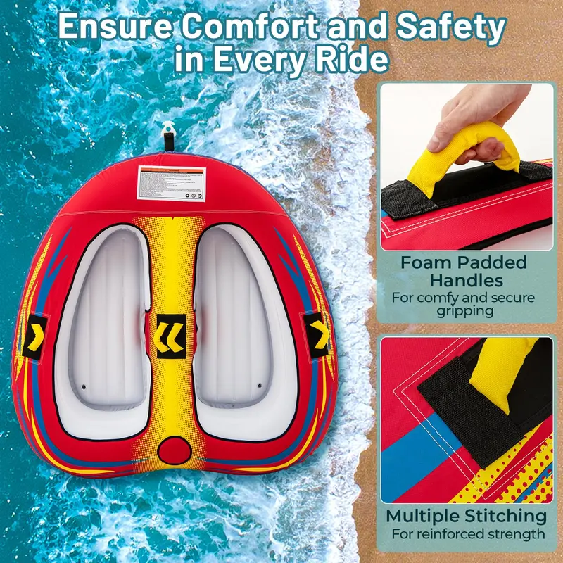 Two-Rider Inflatable Tow Tube for Boating and Water Recreation—Durable, Stable, and Easy to Inflate