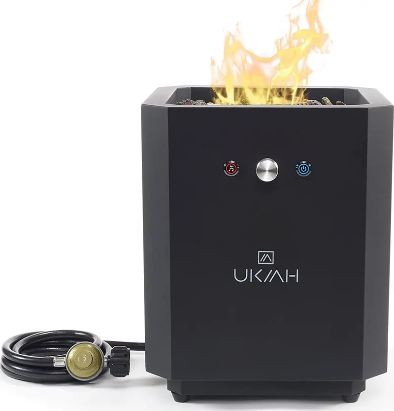 Ukiah Note Portable Propane Fire Pit – Bluetooth Speaker Integration, Beat-Sync RGB Lighting, and All-in-One Outdoor Entertainment Hub