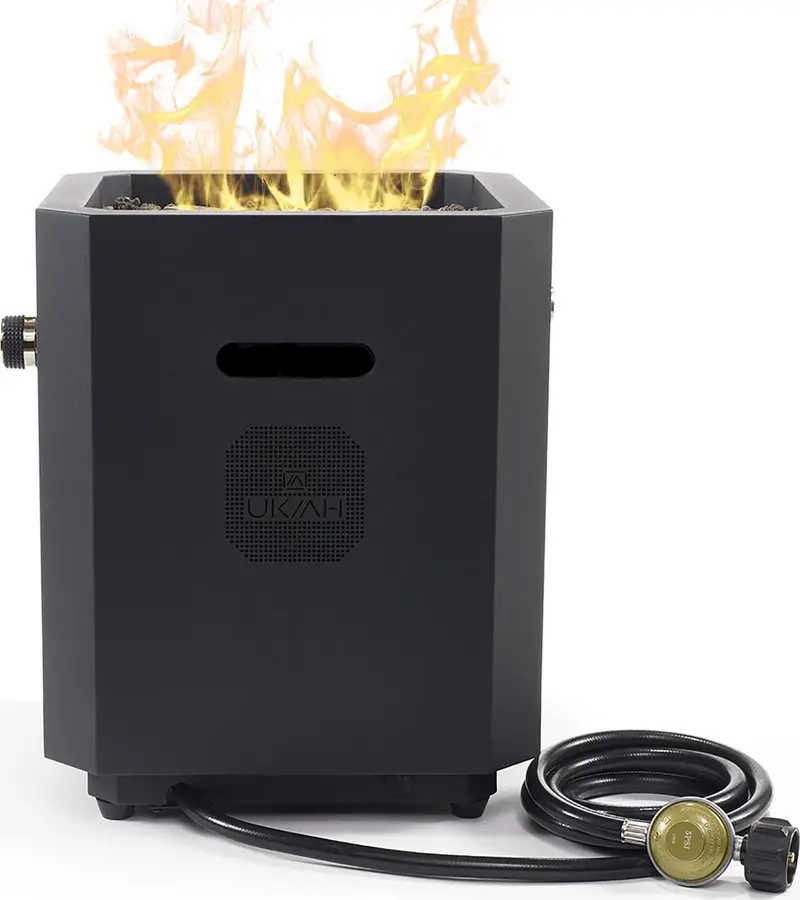 Ukiah Note Portable Propane Fire Pit – Bluetooth Speaker Integration, Beat-Sync RGB Lighting, and All-in-One Outdoor Entertainment Hub