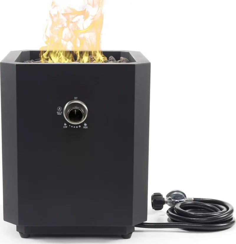 Ukiah Note Portable Propane Fire Pit – Bluetooth Speaker Integration, Beat-Sync RGB Lighting, and All-in-One Outdoor Entertainment Hub
