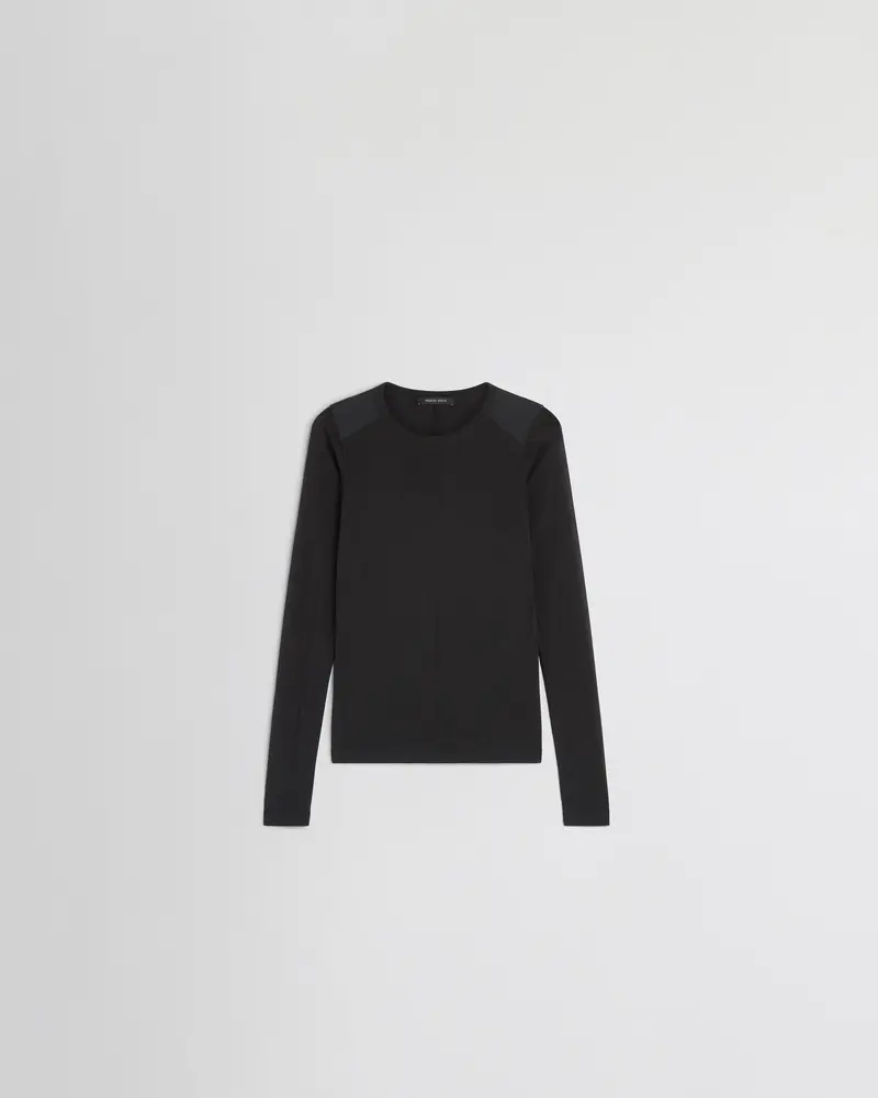 Ultra-Fine Black Cotton Crewneck Top With Slub Texture