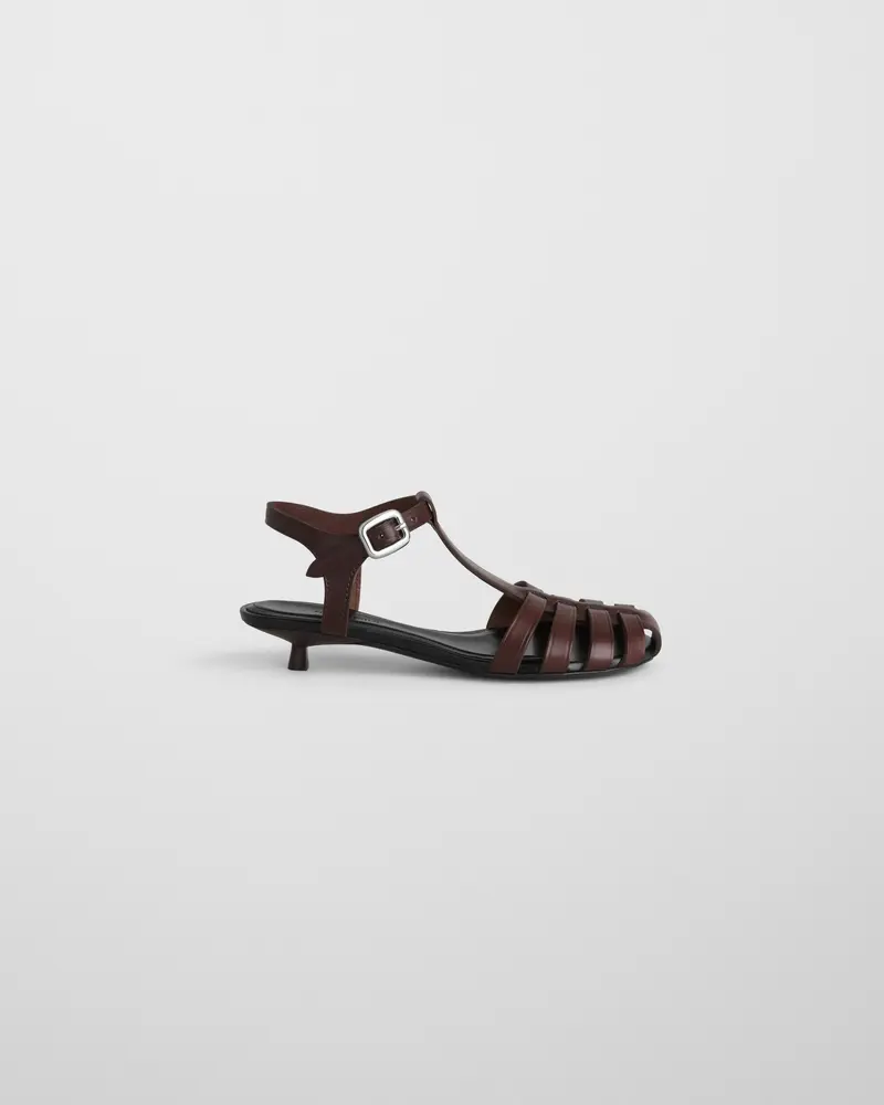 Umber Leather Fisherman Sandal With Mini Kitten Heel