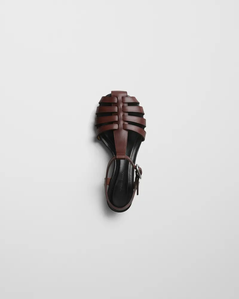 Umber Leather Fisherman Sandal With Mini Kitten Heel