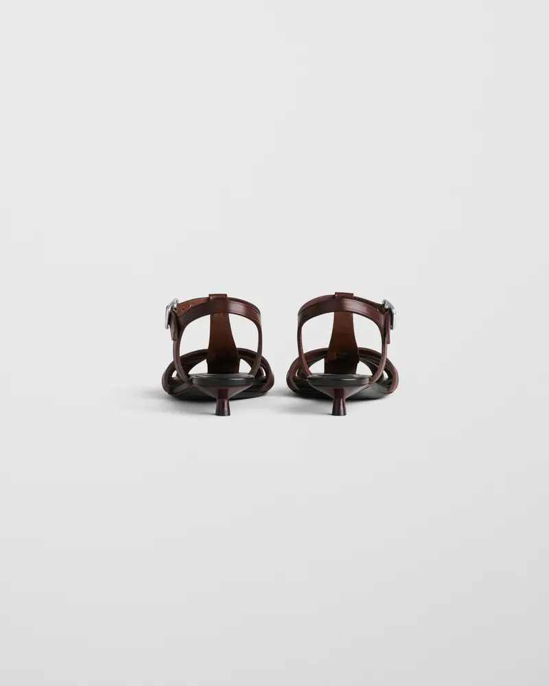 Umber Leather Fisherman Sandal With Mini Kitten Heel