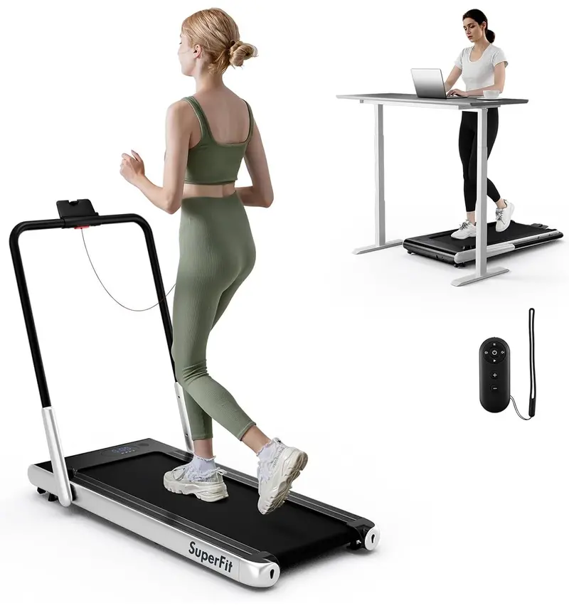 Under-Desk Walking Treadmill — Compact 340-LB Capacity Pad with Handlebar and Smart App Sync