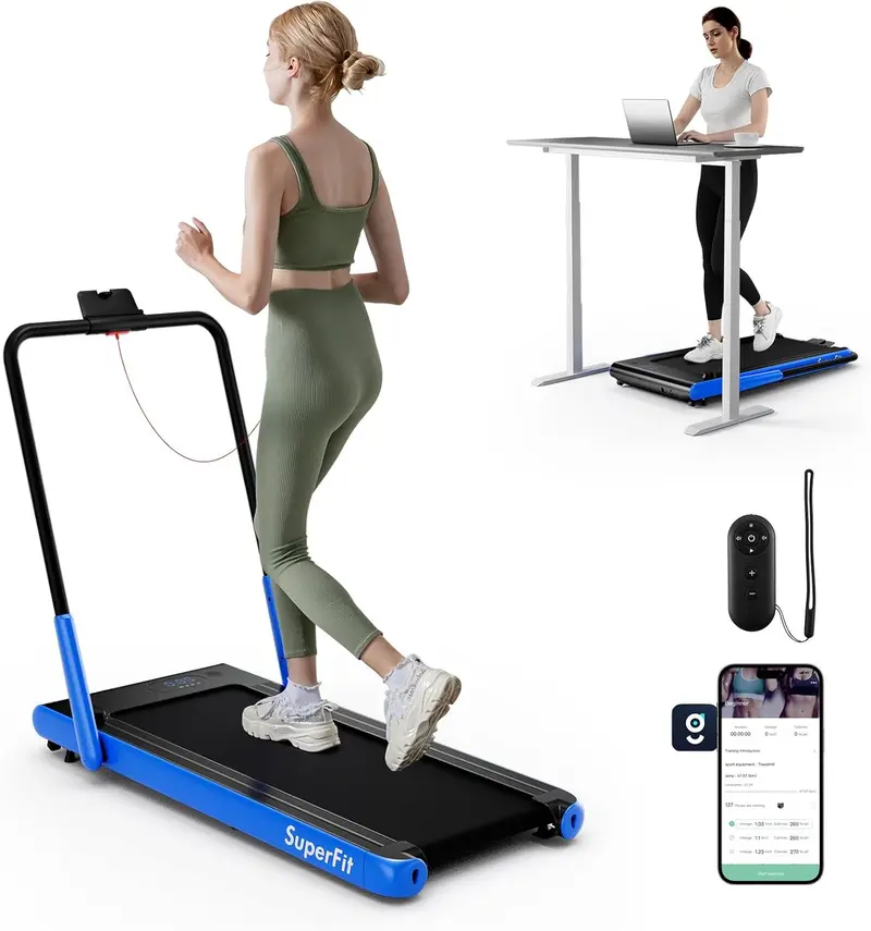 Under-Desk Walking Treadmill — Compact 340-LB Capacity Pad with Handlebar and Smart App Sync