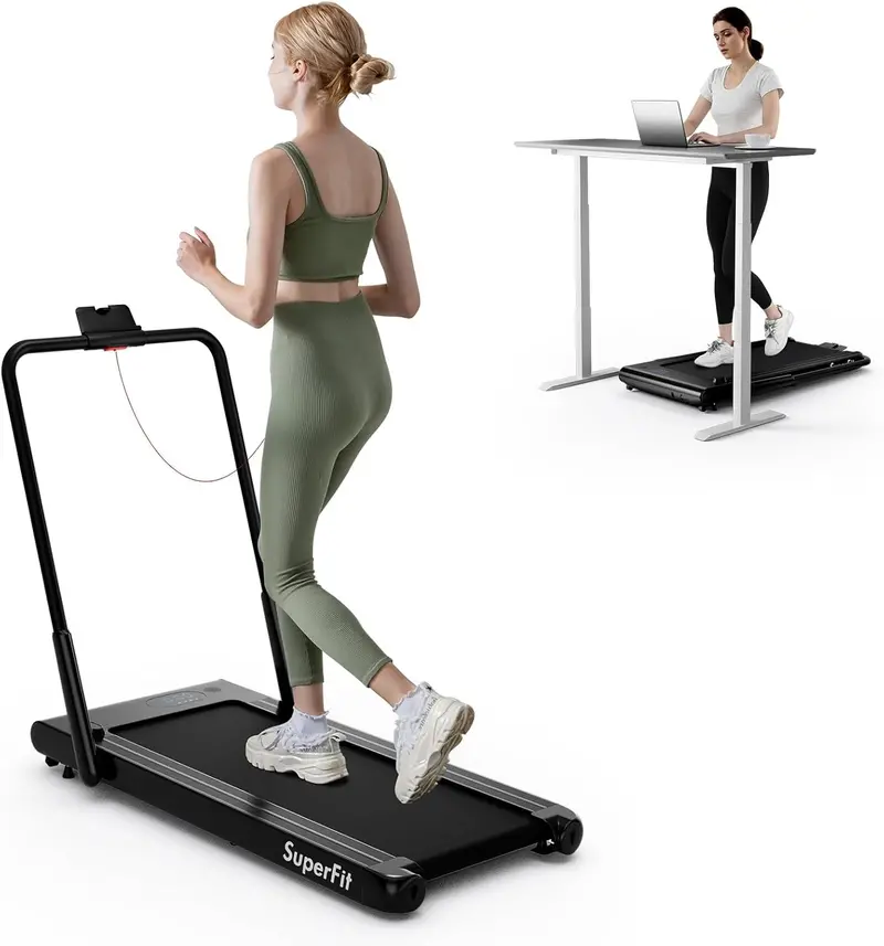 Under-Desk Walking Treadmill — Compact 340-LB Capacity Pad with Handlebar and Smart App Sync