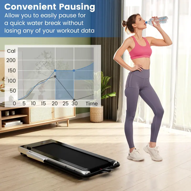 Under-Desk Walking Treadmill — Compact 340-LB Capacity Pad with Handlebar and Smart App Sync