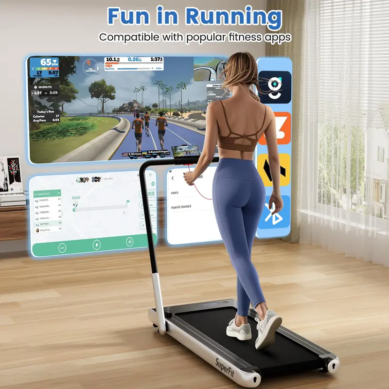 Under-Desk Walking Treadmill — Compact 340-LB Capacity Pad with Handlebar and Smart App Sync