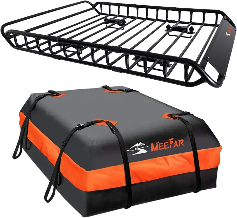 Universal Roof Rack Cargo Basket – 51" x 36" x 5" Steel Mesh Tray with Waterproof Storage Bag