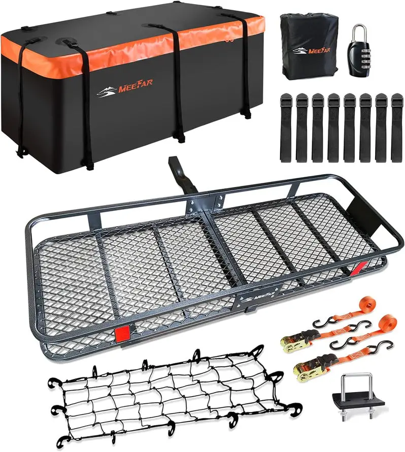Universal Roof Rack Cargo Basket – 51" x 36" x 5" Steel Mesh Tray with Waterproof Storage Bag
