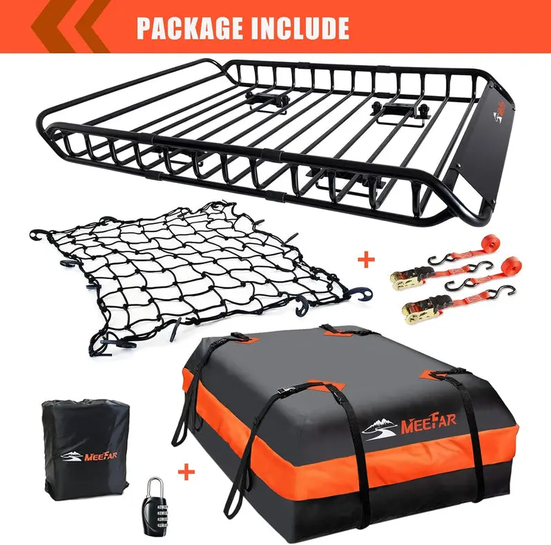 Universal Roof Rack Cargo Basket – 51" x 36" x 5" Steel Mesh Tray with Waterproof Storage Bag