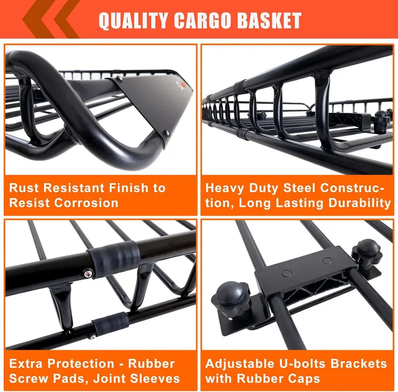 Universal Roof Rack Cargo Basket – 51" x 36" x 5" Steel Mesh Tray with Waterproof Storage Bag