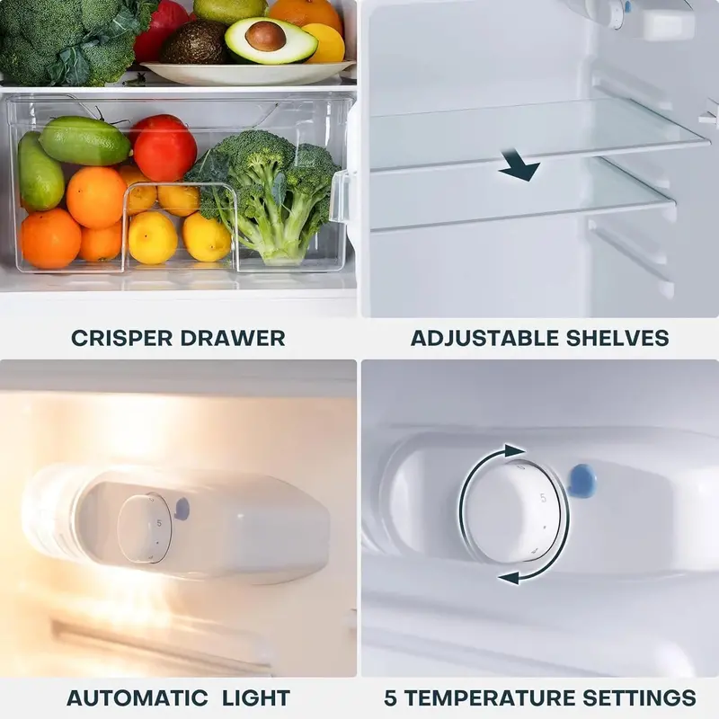 Upstreman BR401 Compact Mini Fridge with Freezer – 4.0 Cu. Ft. Dual-Door Dorm Refrigerator Featuring Adjustable Temperature Control and Matte Black Design