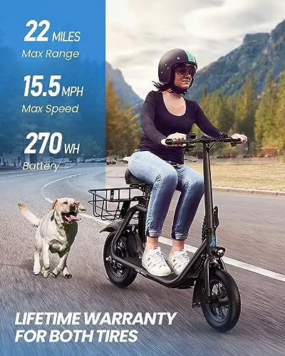 URBANMAX C1 Foldable Electric Scooter – 450W Motor, 22-Mile Range, Built-in Seat, and Dual Braking System (Black)