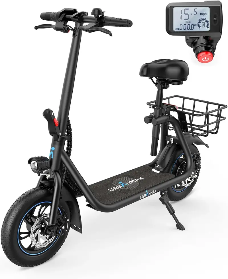 URBANMAX C1 Foldable Electric Scooter – 450W Motor, 22-Mile Range, Front Suspension System, and Dual Mechanical & Electronic Braking