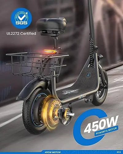 URBANMAX C1 Foldable Electric Scooter with Seat – 450W Motor, 22-Mile Range, 12-Inch Tires for Adult Commuters
