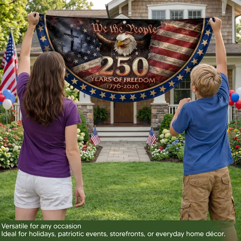 USA Bicentennial Commemorative Fence Flag: Patriotic 1776–2026 Banner Featuring Cross Symbol and 'We The People' Motif 2