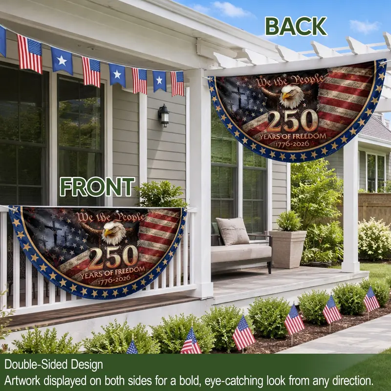 USA Bicentennial Commemorative Fence Flag: Patriotic 1776–2026 Banner Featuring Cross Symbol and 'We The People' Motif