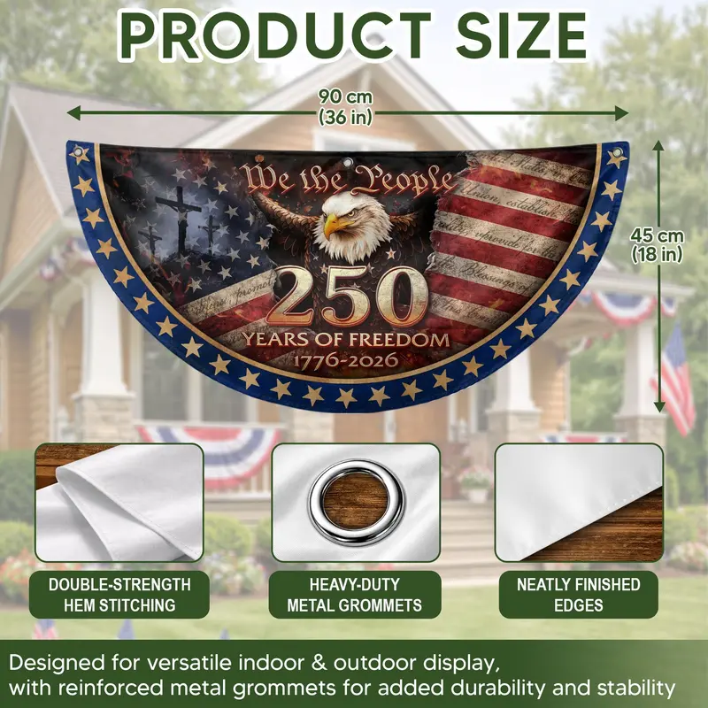 USA Bicentennial Commemorative Fence Flag: Patriotic 1776–2026 Banner Featuring Cross Symbol and 'We The People' Motif