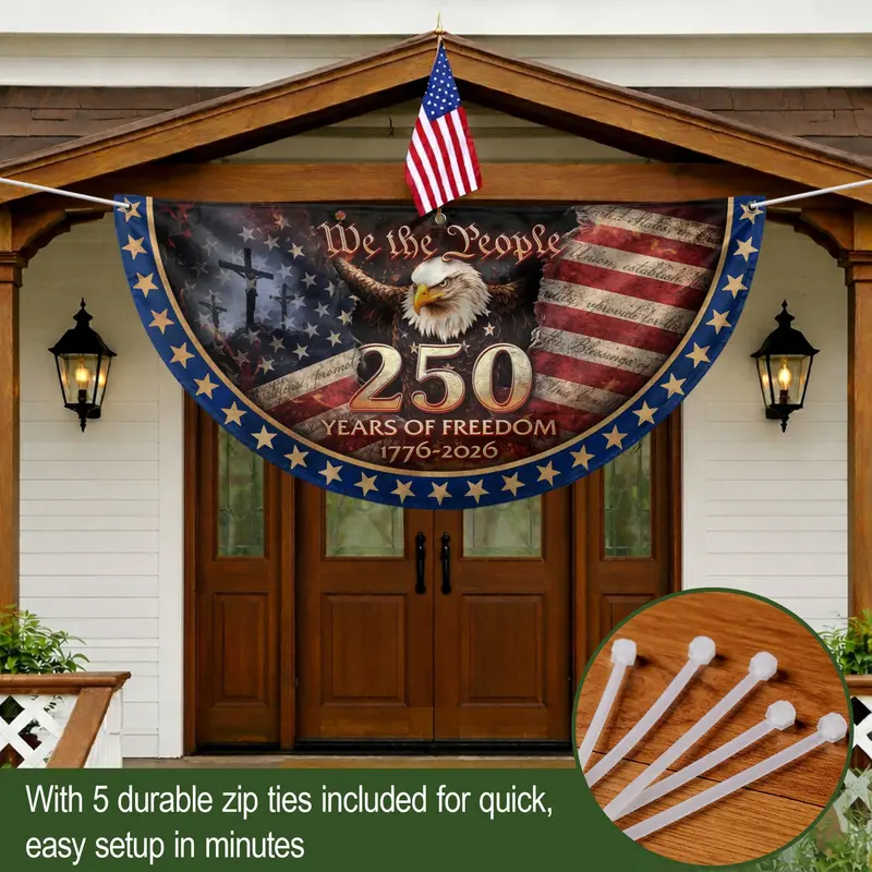 USA Bicentennial Commemorative Fence Flag: Patriotic 1776–2026 Banner Featuring Cross Symbol and 'We The People' Motif