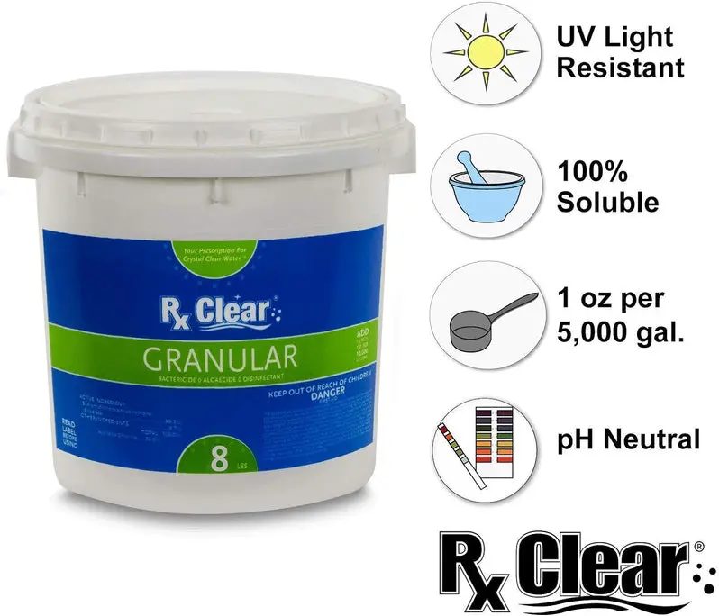 UV-Stabilized Fast-Dissolving Granular Chlorine – 50-Lb Bucket for Effective Pool & Spa Sanitization and Algae Prevention