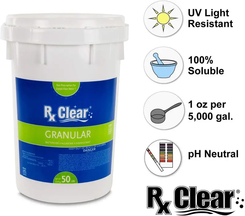UV-Stabilized Fast-Dissolving Granular Chlorine – 50-Lb Bucket for Effective Pool & Spa Sanitization and Algae Prevention