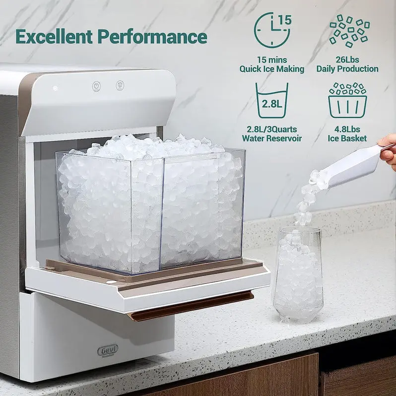 V2.0 Countertop Nugget Ice Maker – Stainless Steel Pellet Ice Machine with Self-Cleaning & Open-Pour Refill