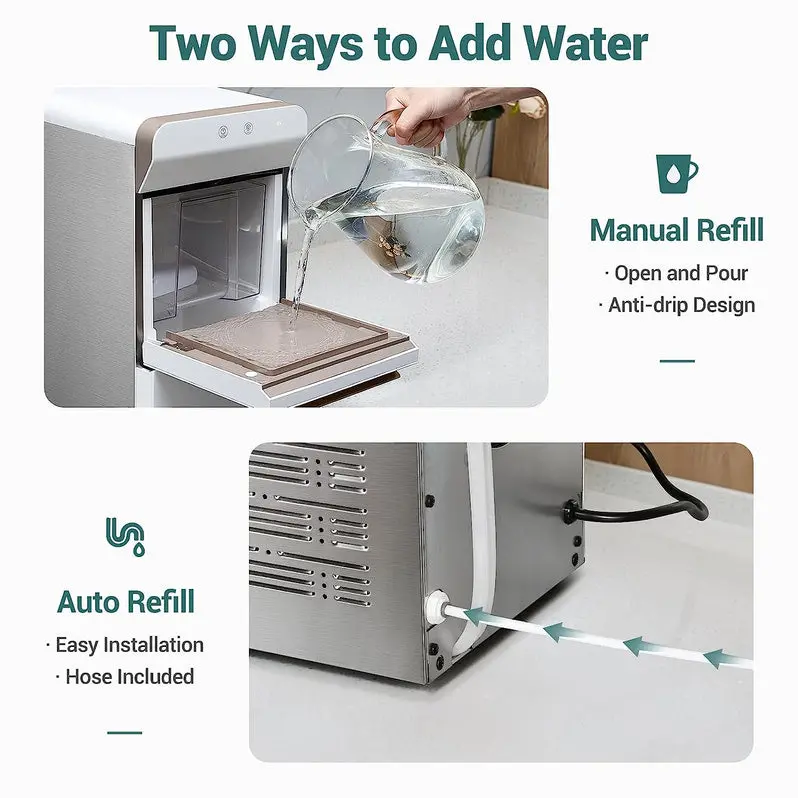 V2.0 Countertop Nugget Ice Maker – Stainless Steel Pellet Ice Machine with Self-Cleaning & Open-Pour Refill