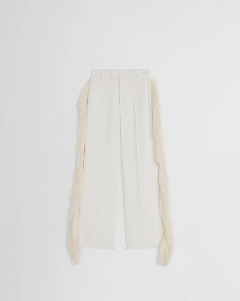 Vanilla Viscose Fringed Boyish Tuxedo Trousers