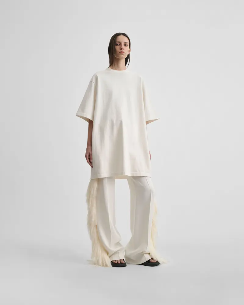 Vanilla Viscose Fringed Boyish Tuxedo Trousers