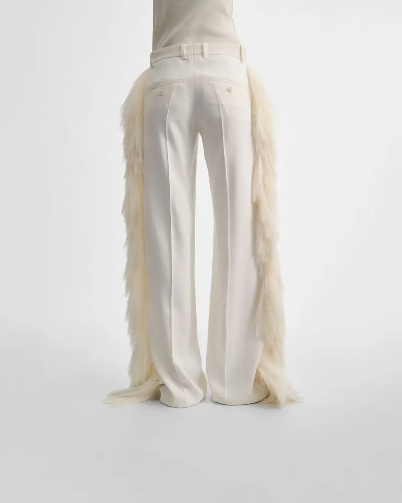 Vanilla Viscose Fringed Boyish Tuxedo Trousers