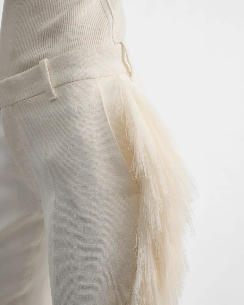 Vanilla Viscose Fringed Boyish Tuxedo Trousers