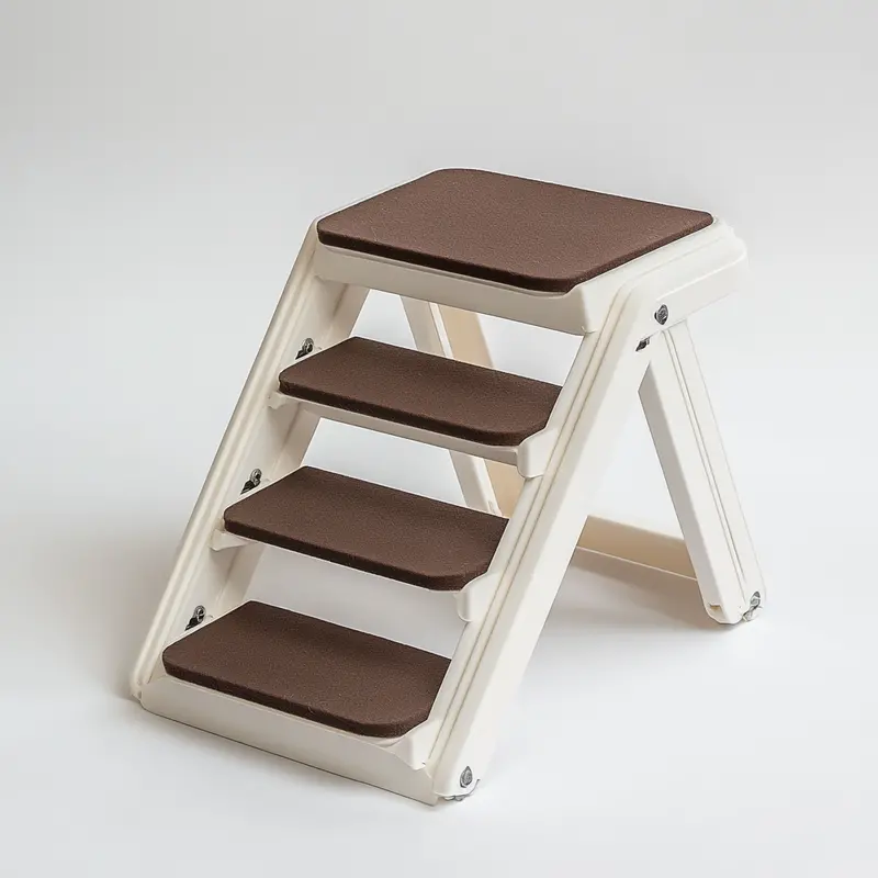 Varyx Foldable Dog Stairs for Beds – Lightweight Pet Steps with Non-Slip Felt Treads and Supportive Safety Rails (Cream, Supports Up to 120 lbs)