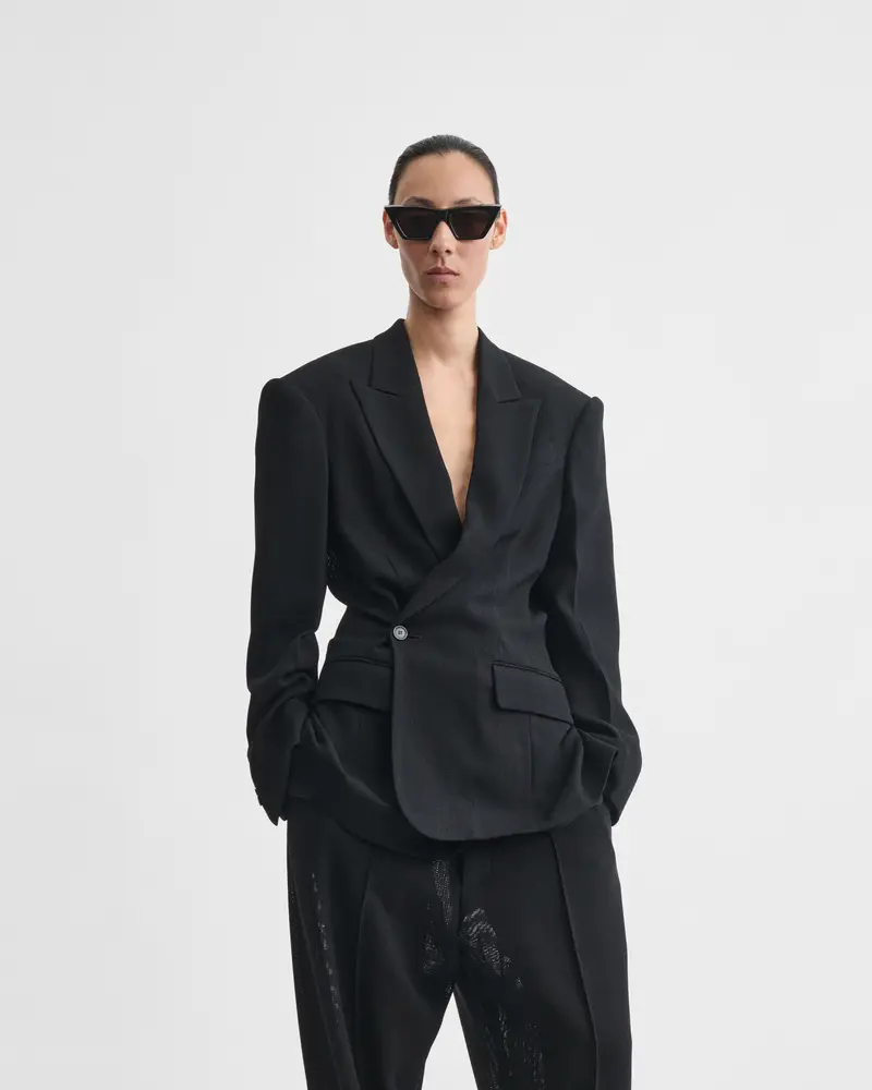 Versatile Cinched Black Viscose Jacket With Soft Tailoring