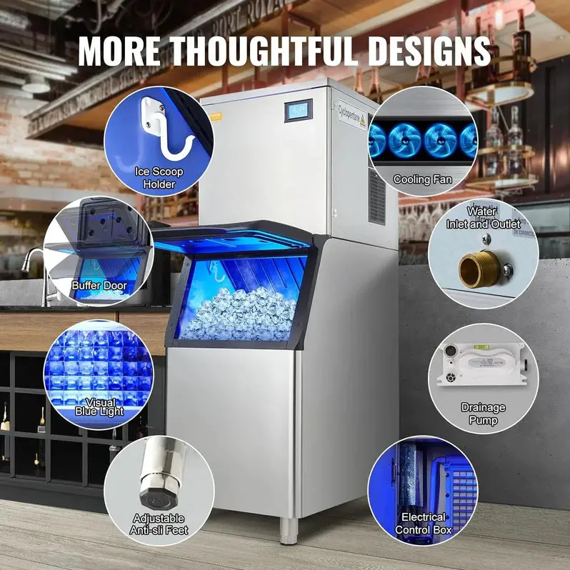 VEVOR Commercial Ice Maker – 360 lbs Daily Production with 330.7 lbs Built-In Storage Bin
