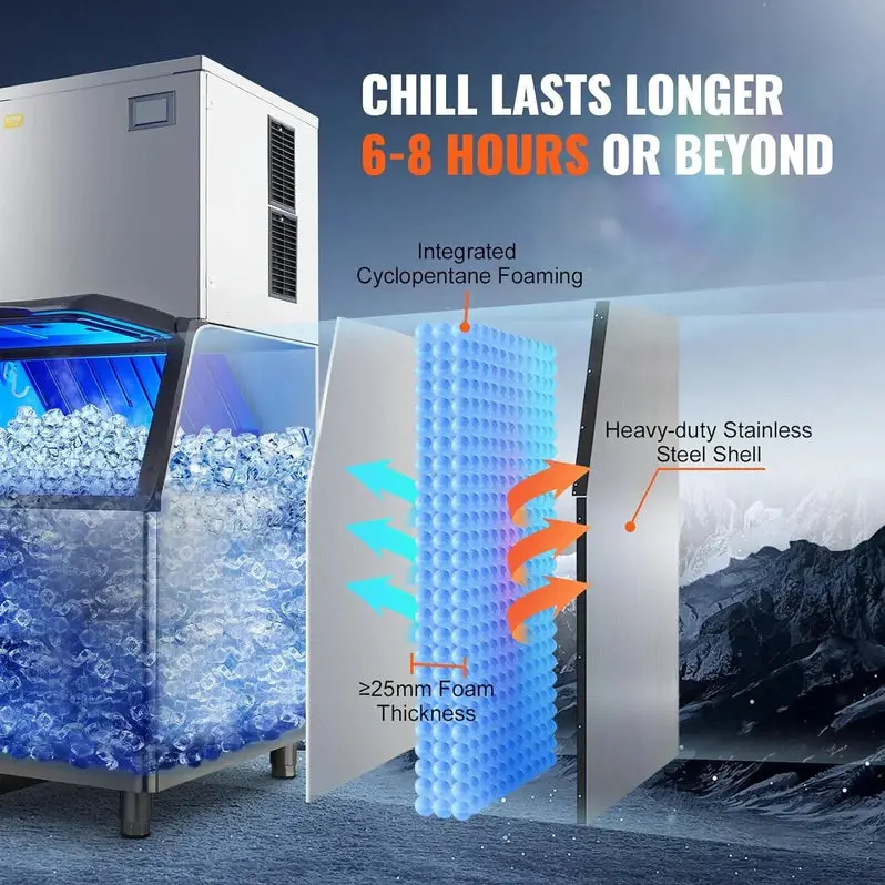 VEVOR Commercial Ice Maker – 360 lbs Daily Production with 330.7 lbs Built-In Storage Bin