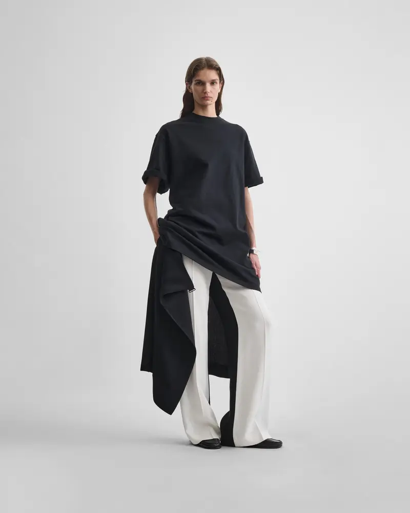 Viscose Apron-Style Trousers In Black And White