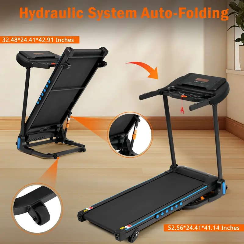 VLDTDRDI Heavy-Duty Folding Treadmill – 3.5HP Motor, 500LB Weight Limit, 10MPH Speed, Bluetooth Audio, USB Port, Adjustable Incline & Heart Rate Sensors