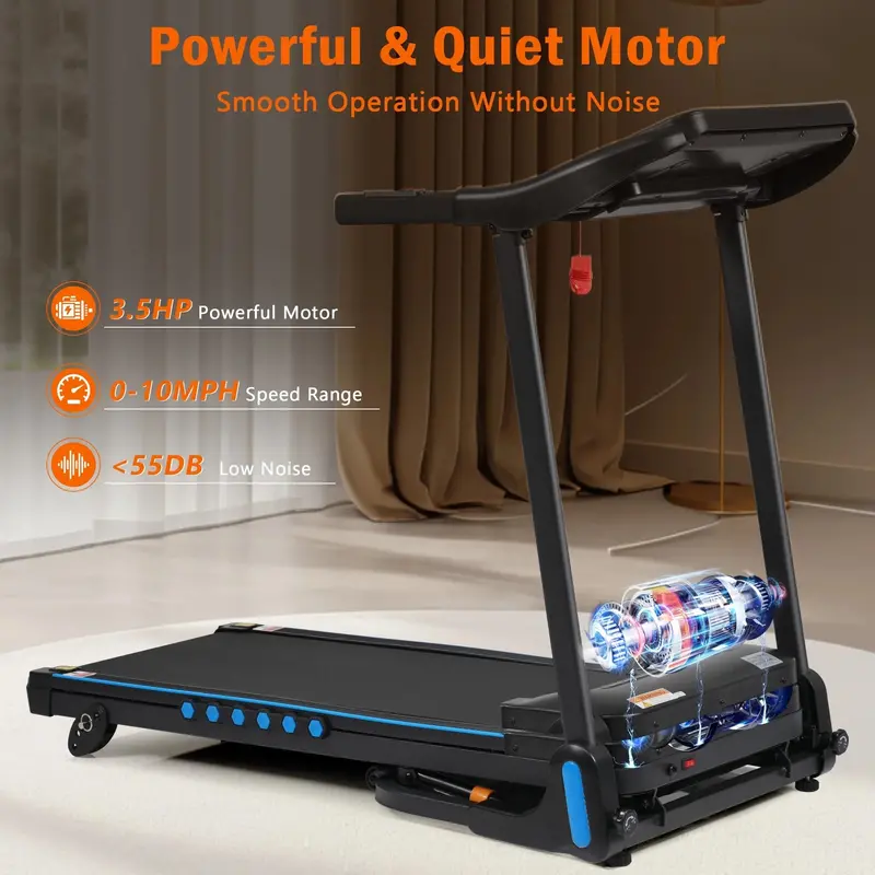 VLDTDRDI Heavy-Duty Folding Treadmill – 3.5HP Motor, 500LB Weight Limit, 10MPH Speed, Bluetooth Audio, USB Port, Adjustable Incline & Heart Rate Sensors