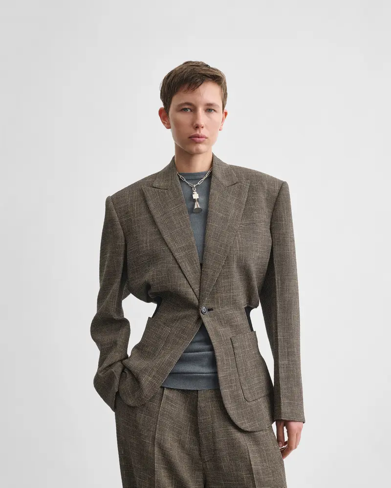Waist-Defining Kick Jacket In Salt-And-Pepper Woven Viscose