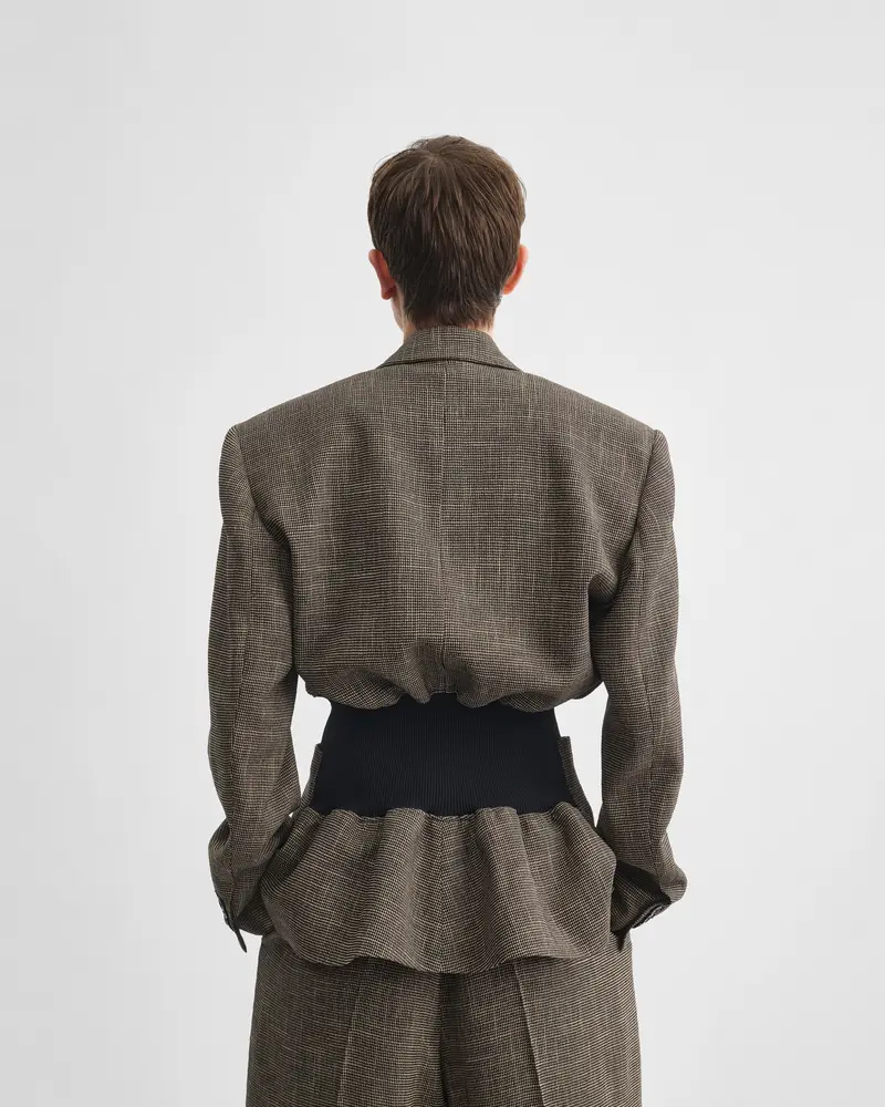 Waist-Defining Kick Jacket In Salt-And-Pepper Woven Viscose