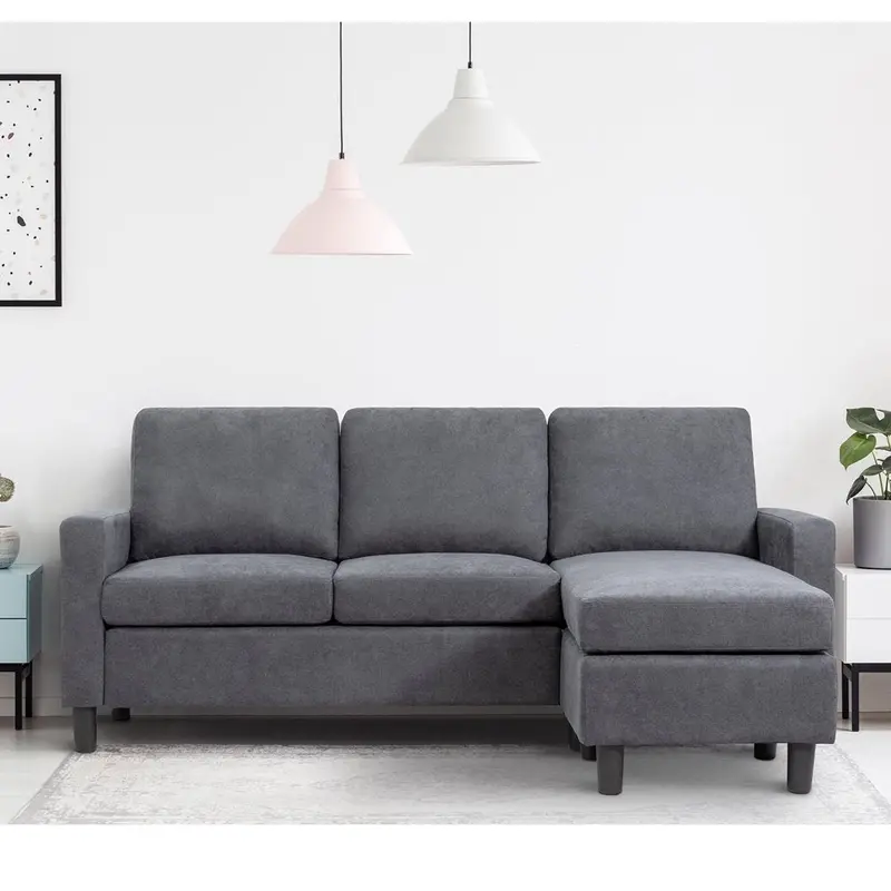 Walsunny L-Shaped Convertible Sectional Sofa – Linen Upholstered, Reversible Ottoman & Space-Efficient Layout