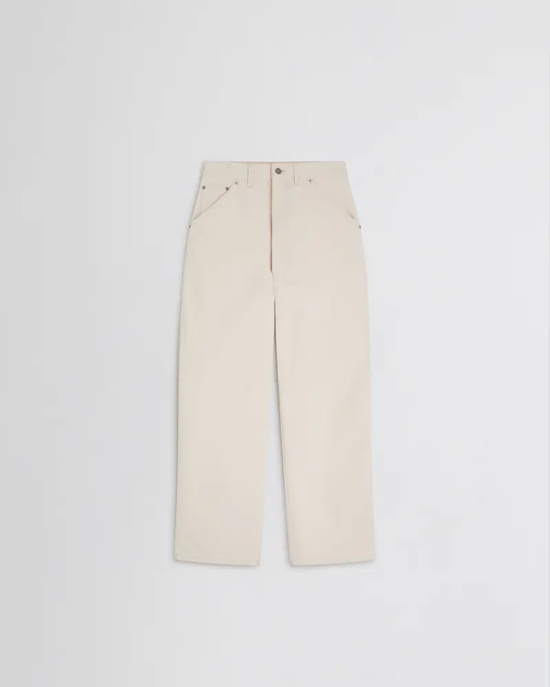 Washed Cream Carpenter Jeans With Mid-Rise Relaxed Fit