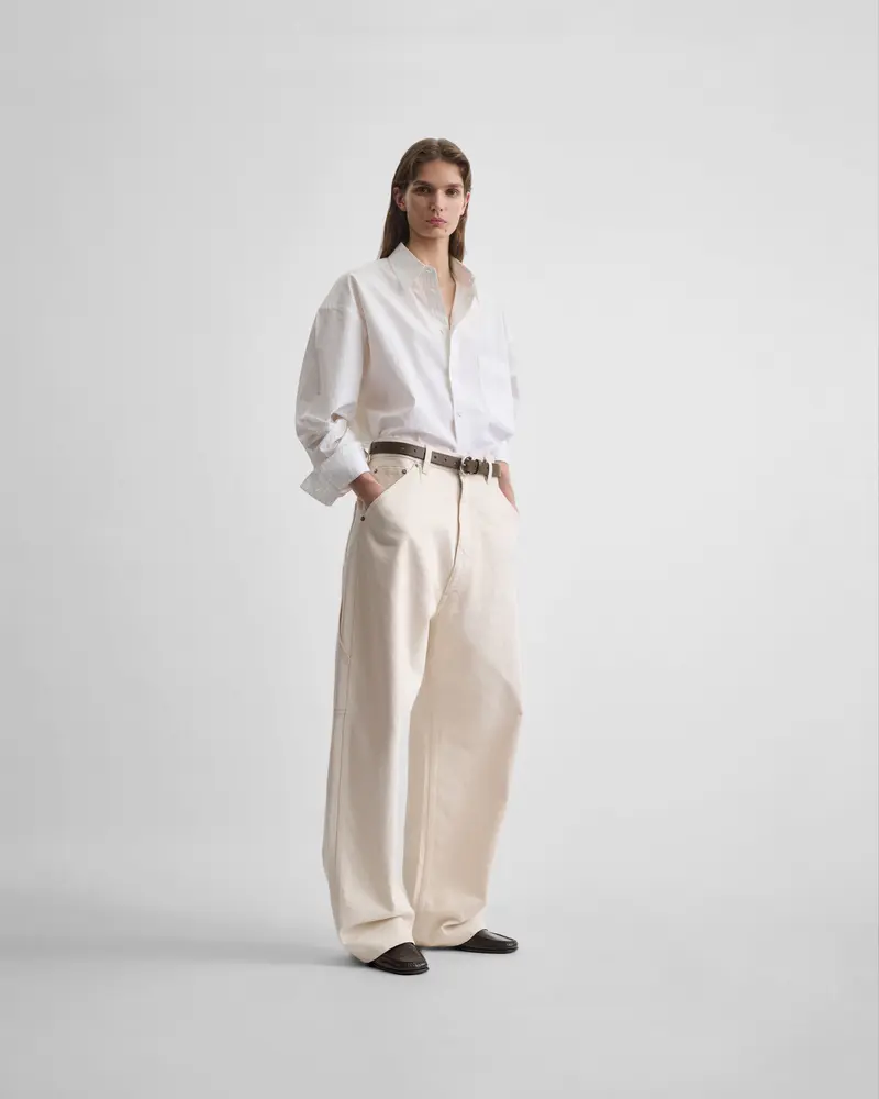 Washed Cream Carpenter Jeans With Mid-Rise Relaxed Fit